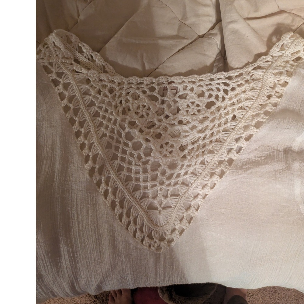 Chico's White Crochet Lace Trim Fringe Tunic Top Beach Cover Up Size 2- Large - Picture 7 of 7